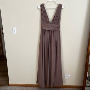 Lulus Formal Dress Small Heavenly Hues In Taupe Deep Side Slit Banded Waist